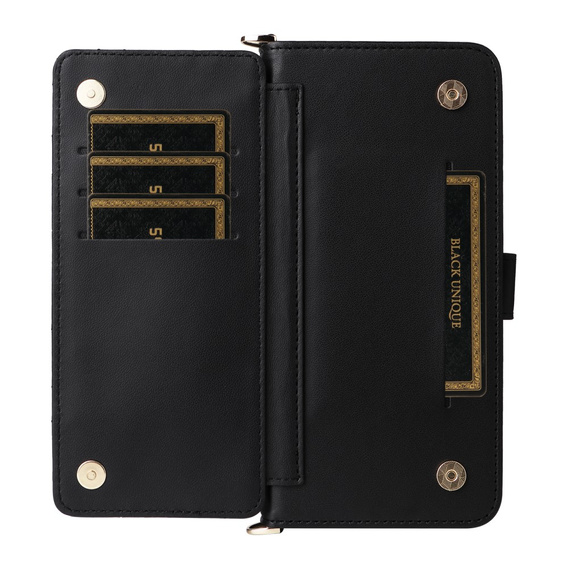 Etui z klapką do Xiaomi Poco F7 Ultra, Crossbody Leather Wallet, czarne