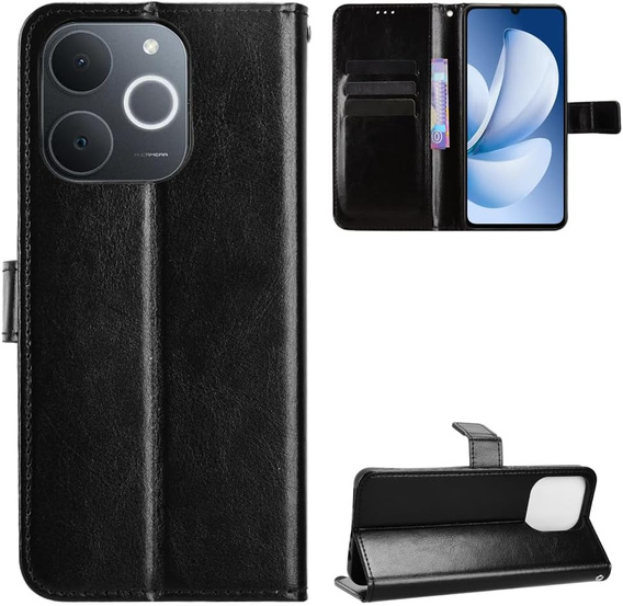 Etui z klapką do Realme Note 70T 4G, Crazy Horse Wallet, czarne