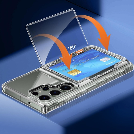 Przezroczyste etui do Samsung Galaxy S25 Ultra – PC + TPU, z kieszonką na kartę i funkcją podstawki