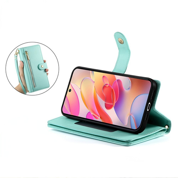 Etui z klapką do Samsung Galaxy A56 5G, Wallet Zipper Pocket, zielone
