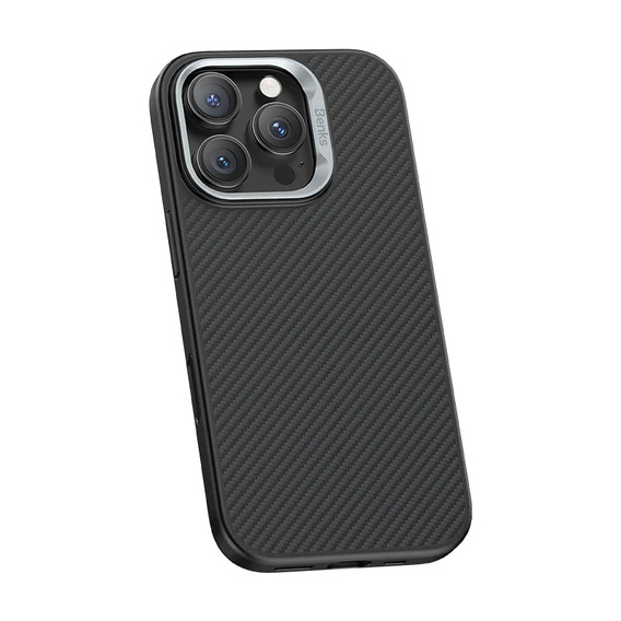 Etui BENKS Kevlar Armor PRO do iPhone 16 Pro, Carbon Fiber 600D D065, do MagSafe, aktywny przycisk – czarne