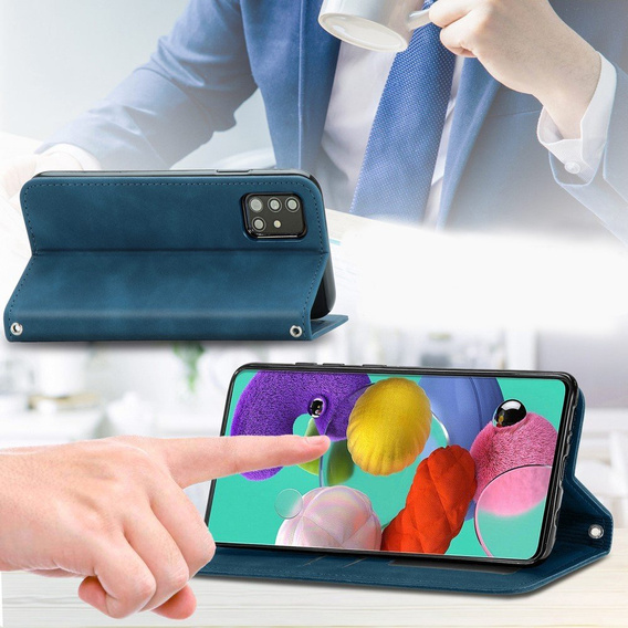 Etui Wallet do Samsung Galaxy A51 5G, Vintage Style Smooth, Blue