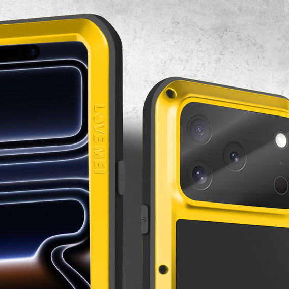 Etui Love Mei do iPhone 17 Pro Max, pancerne ze szkłem, żółte