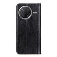 Etui z klapką do Xiaomi Poco F7 Pro / F7 Ultra – czarne, skórzane (split leather), z podstawką i kieszenią na kartę