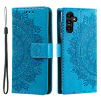 Etui z klapką do Samsung Galaxy A25 5G, Mandala Flower, niebieskie+ szkło 9H