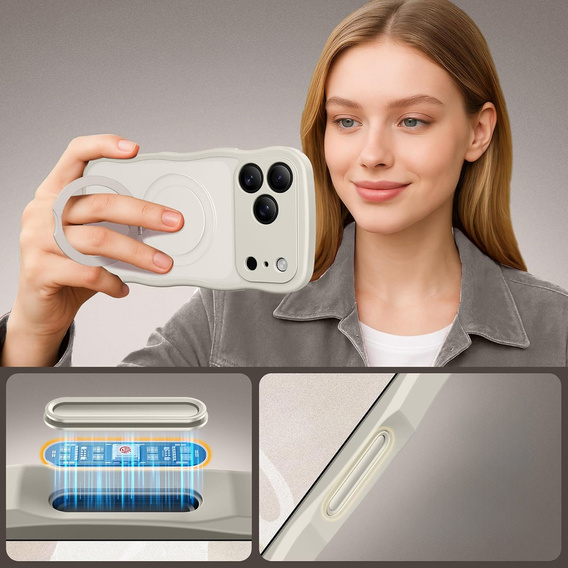 Etui do iPhone 17 Pro, Spin MagSafe Stand Wave Edge, Stone