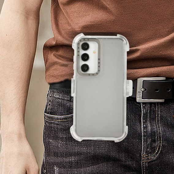 Pancerne Etui do Samsung Galaxy S24, Belt Clip, z klipsem, przezroczyste / czarne
