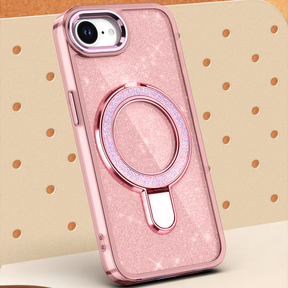 Etui do iPhone 16e, Glittery Magnetic Kickstand, różowe