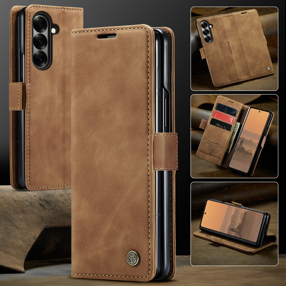 Etui CASEME do Samsung Galaxy Z Fold7 5G, Leather Wallet Case, brązowe