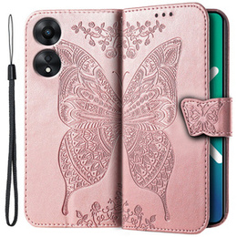 Etui z klapką do Oppo A78 5G, Butterfly, różowe rose gold