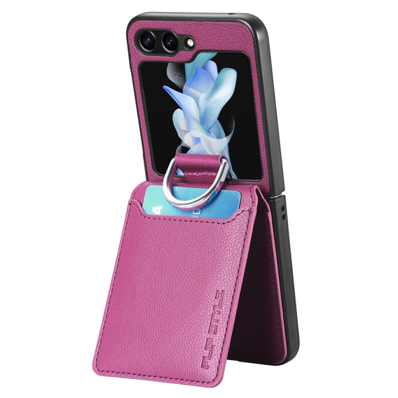Etui do Samsung Galaxy Z Flip7 FE / Z Flip6, Card Slot Ring Case, fioletowe