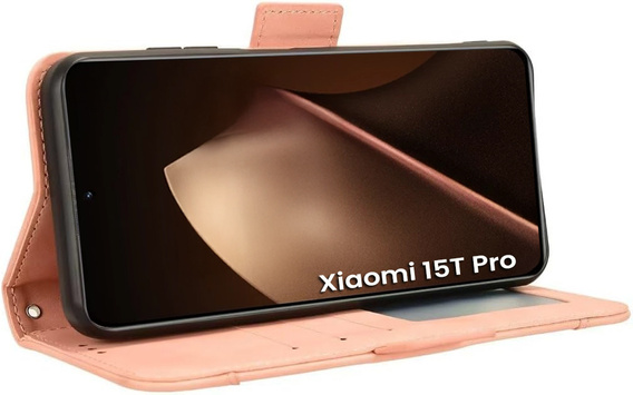 Etui z klapką do Xiaomi 15T Pro, Card Slot, różowe