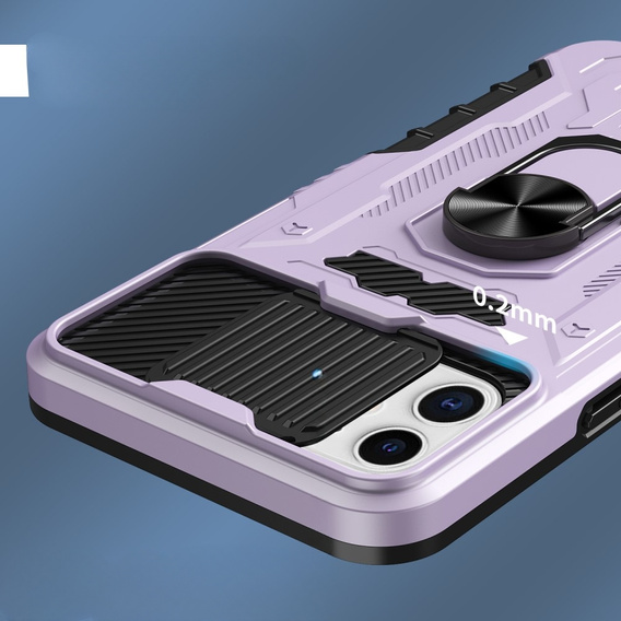 Etui Shockproof do iPhone 11, z osłoną na aparat i podstawką, fioletowe