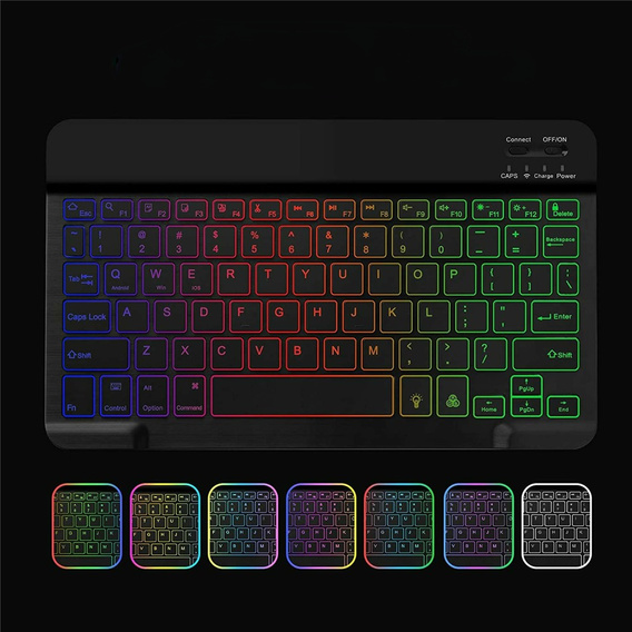 Bezprzewodowa klawiatura Bluetooth z kolorowym podświetleniem, czarna