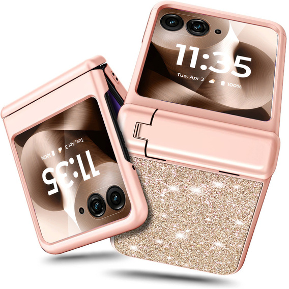 Etui do Motorola Razr 60 Ultra – Glitter PC Case ze szkłem i podstawką - złote