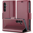 Etui do Samsung Galaxy A15 4G / 5G, ERBORD Glossy Litchi, portfel z klapką, czerwone + Szkło Hartowane 9H