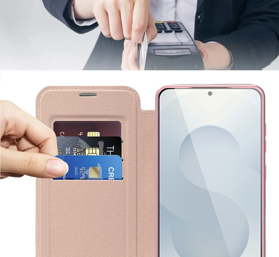 Etui z klapką do Samsung Galaxy S25 Edge, RFID Wallet MagSafe z ochroną aparatu, różowe