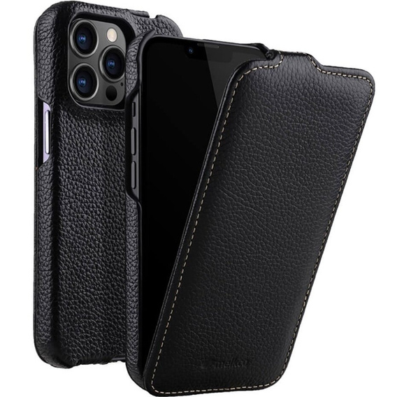 Etui MELKCO z klapką do iPhone 12 / 12 Pro, skórzane, flip, czarne