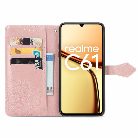 Etui z klapką do Realme C61, Mandala, różowe rose gold