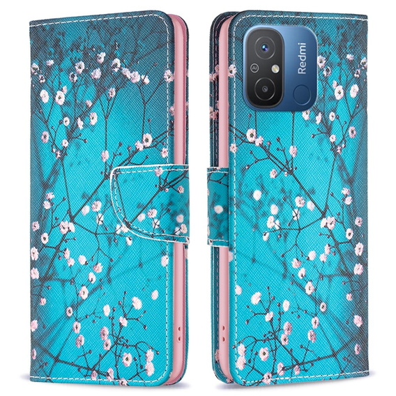 Etui z klapką do Xiaomi Redmi 12C, Wallet, Sakura niebieskie