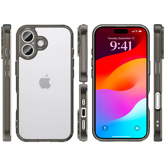 Etui do iPhone 17, z ochroną aparatu, przezroczyste z czarną ramką