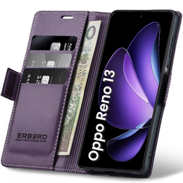 Etui do Oppo Reno 13, ERBORD Glossy Litchi, portfel z klapką, fioletowe