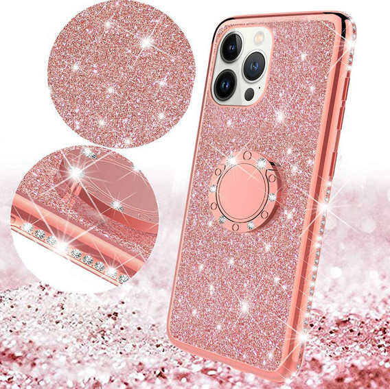 Etui do iPhone 13 Pro, Bling brokat, Rose Gold