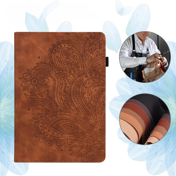 Etui do Xiaomi Redmi Pad SE 11", Flowers, brązowe