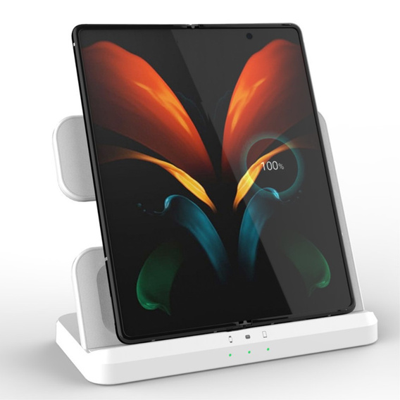 Ładowarka Bezprzewodowa Indukcyjna 3w1 QI Szybka do Samsung S25 S24 S23 Galaxy Watch Buds Stacja biała 