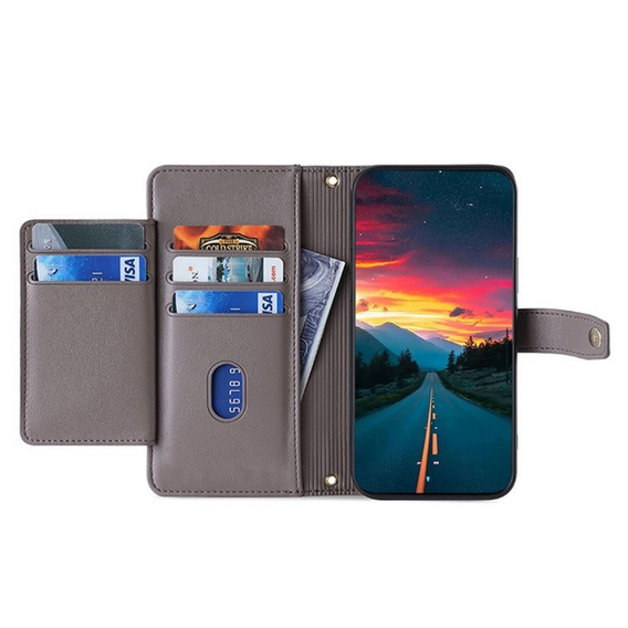 Etui z klapką do iPhone 17 Pro Max, Wallet Zipper Pocket, szare