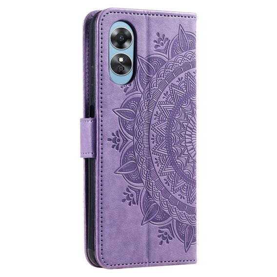 Zestaw Etui do Oppo A17, portfel ze wzorem Mandala z klapką, fioletowe + Szkło 9H