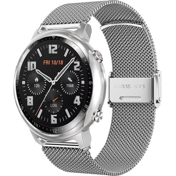 Bransoleta Milanese + Etui z osłoną na ekran do Huawei Watch GT 2 42mm, Srebrny