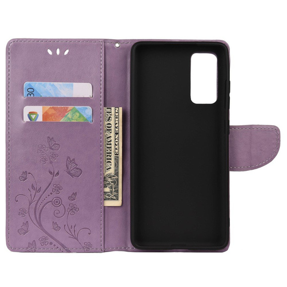 Etui z klapką do Samsung Galaxy S20 FE, Butterfly, fioletowe