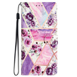 Etui z klapką do Samsung Galaxy A25 5G, Wallet, marble & flowers, różowe + szkło 9H