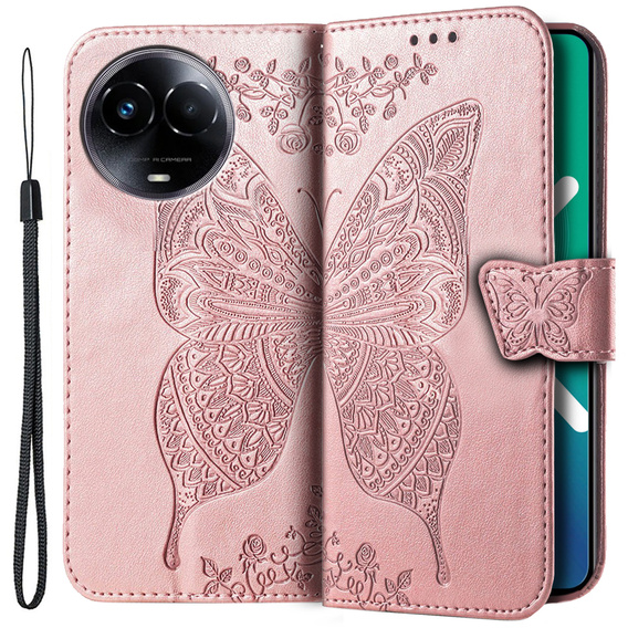 Etui z klapką do Realme 11 5G, Butterfly, różowe rose gold