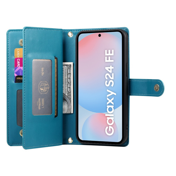 Etui z klapką do Samsung Galaxy S24 FE, Wallet Zipper Pocket, niebieskie