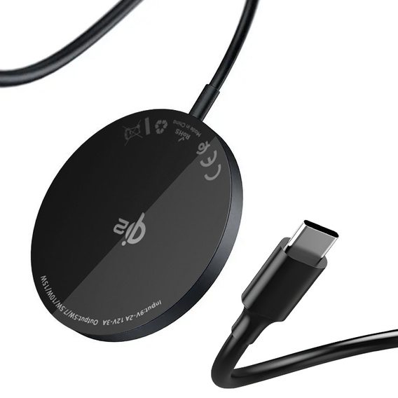  Ładowarka Indukcyjna QI2 15W do MagSafe, Type-C, Czarna