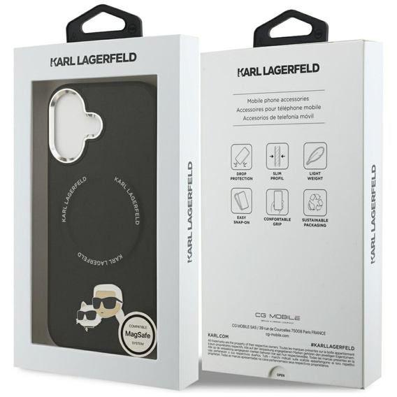 Etui Karl Lagerfeld do iPhone 17, Karl & Choupette Heads Pins & Logo, do MagSafe, czarne