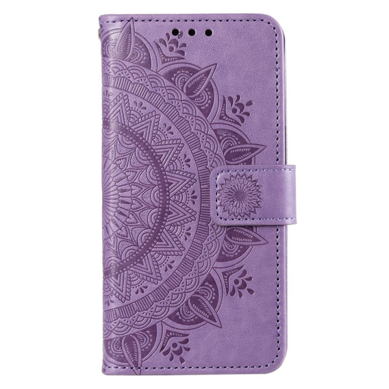 Zestaw Etui do Oppo A17, portfel ze wzorem Mandala z klapką, fioletowe + Szkło 9H