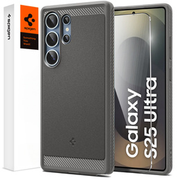 Etui Spigen do Samsung Galaxy S25 Ultra, Rugged Armor, szare + Szkło Hartowane 9H