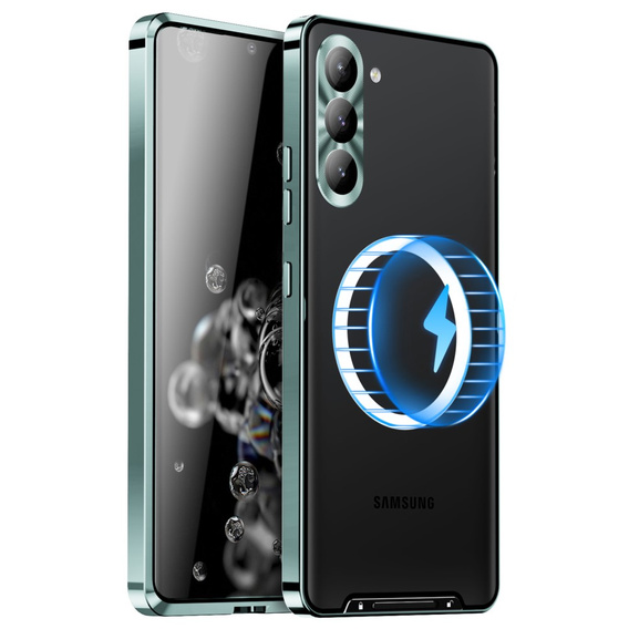 Etui z ochroną aparatu do Samsung Galaxy S24+ Plus, CamShield MagSafe, przezroczyste / zielone