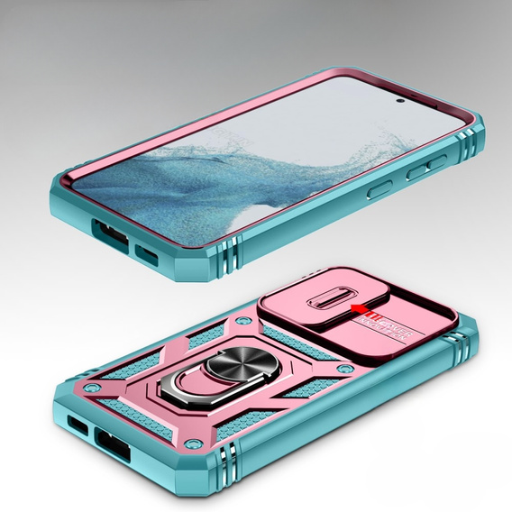 Etui pancerne do Samsung Galaxy S23, CamShield Slide, różowe / zielone