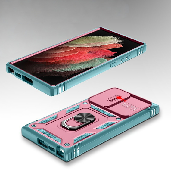 Etui pancerne do Samsung Galaxy S24 Ultra, CamShield Slide, zielone / różowe
