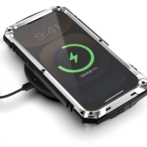 Etui pancerne do iPhone 16 Pro, R-JUST, srebrne