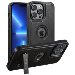 Etui Suteni MagSafe do iPhone 13 Pro – czarne, skórzane, magnetyczne, z funkcją podstawki