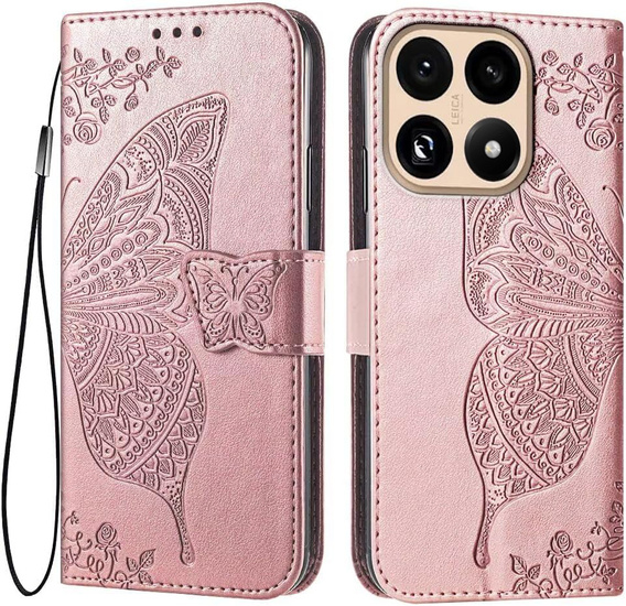 Etui z klapką do Xiaomi 15T, Butterfly, różowe rose gold