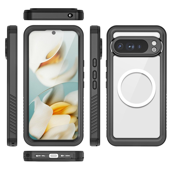 Etui Wodoodporne IP68 do Google Pixel 10 Pro XL, Redpepper, do MagSafe, przezroczyste z czarną ramką
