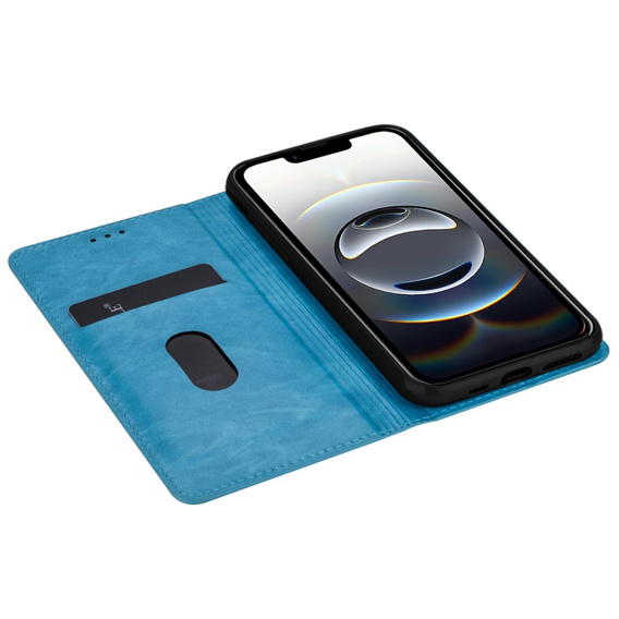 Etui z klapką do iPhone 16E, Card Slot Glittery, niebieskie