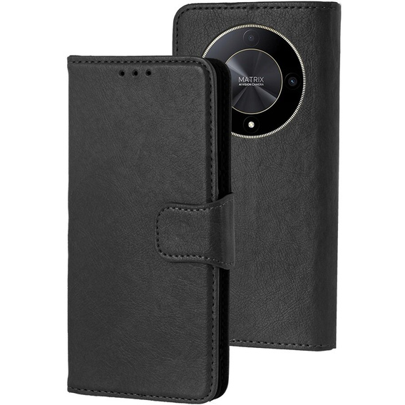 Etui z klapką do Honor Magic 6 Lite 5G, Split Leather, czarne