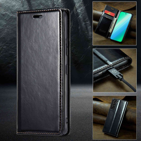 Etui z klapką do Samsung Galaxy S23, ERBORD Waxy Wallet, czarne